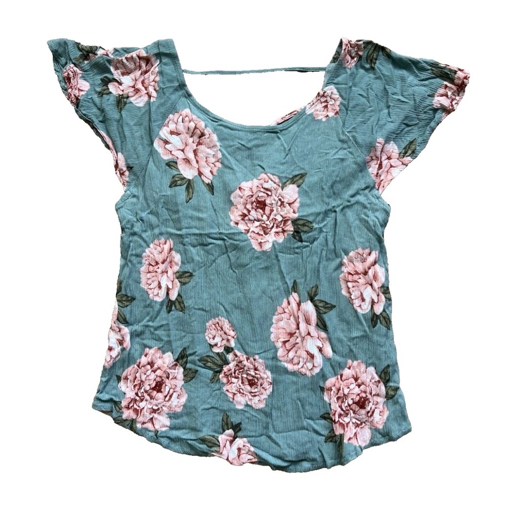 Mine Floral Flutter Sleeve Women’s Top Blouse Medium Boho Y2K Cottagecore Garden